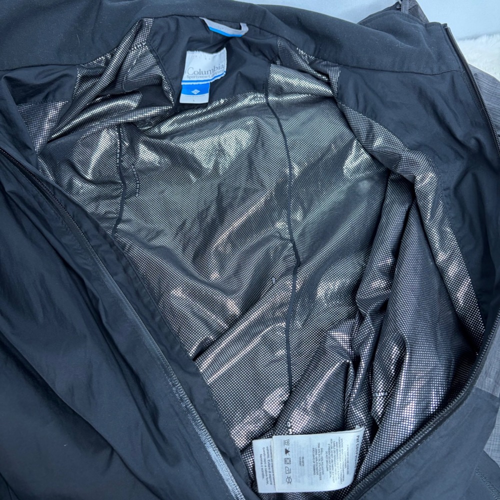 Columbia Omni-Tech Hooded Waterproof Jacket Black Grey Mens Large Utility Tech - Picture 7 of 16